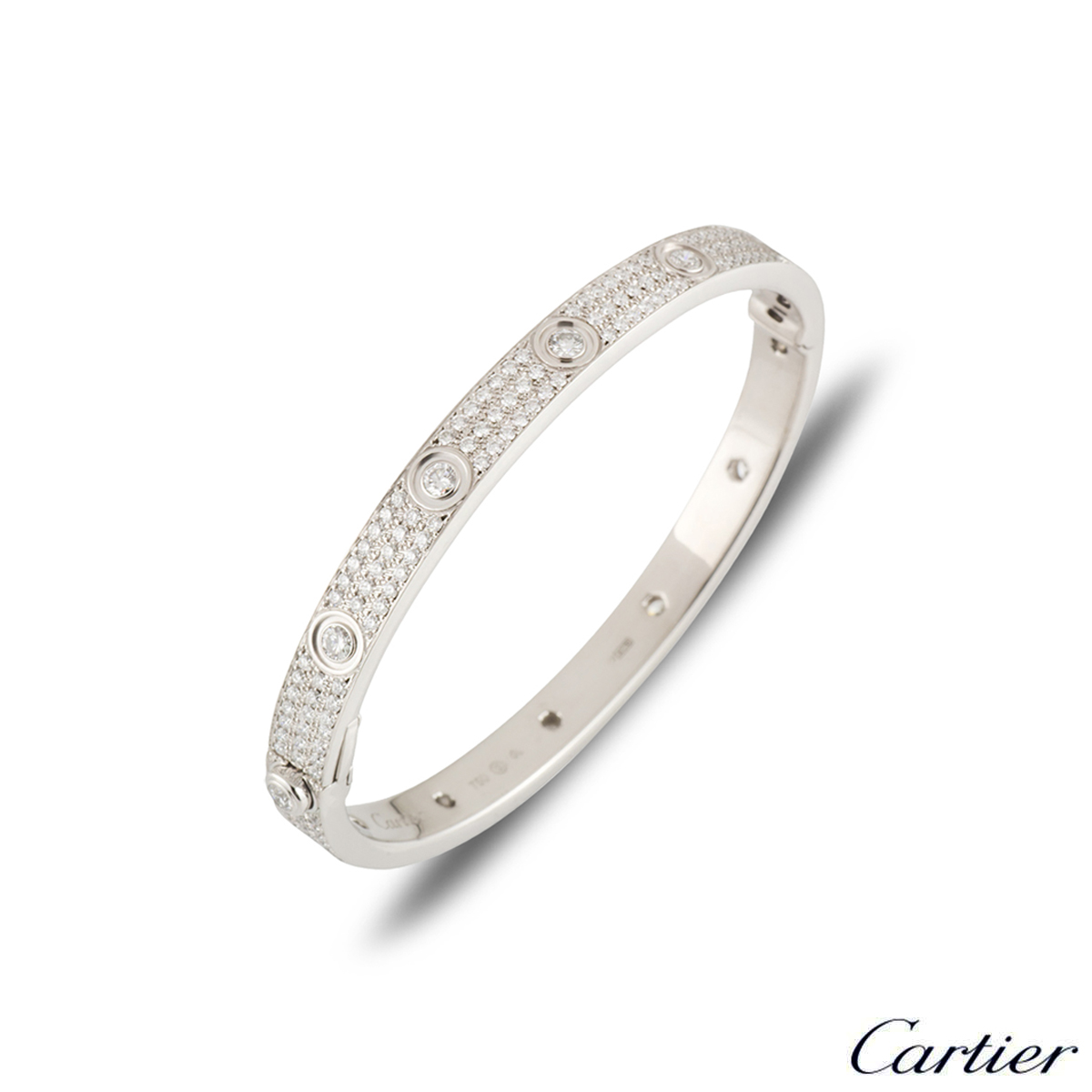 Cartier White Gold Pave Diamond Love Bracelet Size 17 N6033602 | Rich ...